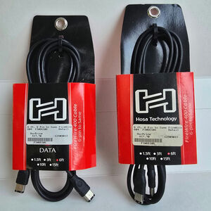 2 HOSA FIW-66-106 Firewire 400 Cable 6-pin to Same 6Ft Length